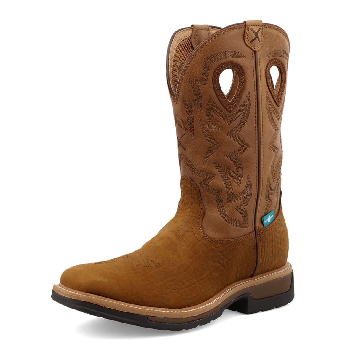 Twisted X Men's Lite Cowboy Work Pull On WS Toe 12", Color: Bark Brown/Tan, Size: 11, Width: D (MLCWW05-11-D)