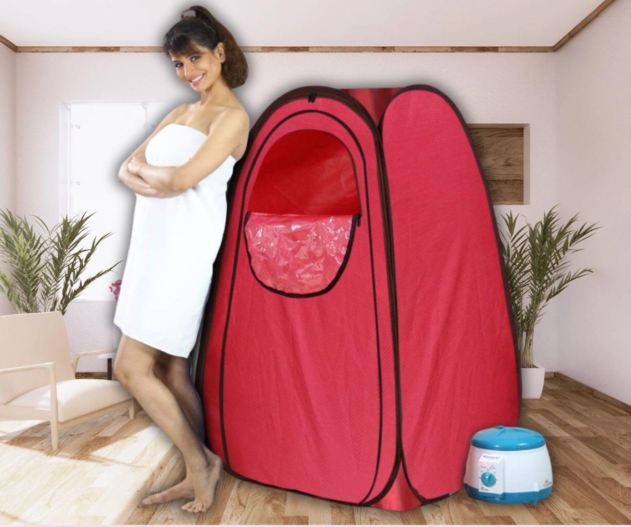 Kawachi Portable Steam Bath for Home Sauna, Full Body Personal Sauna, 1.5L 750W Steam Generator, 60 Minute Timer Reddish Maroon