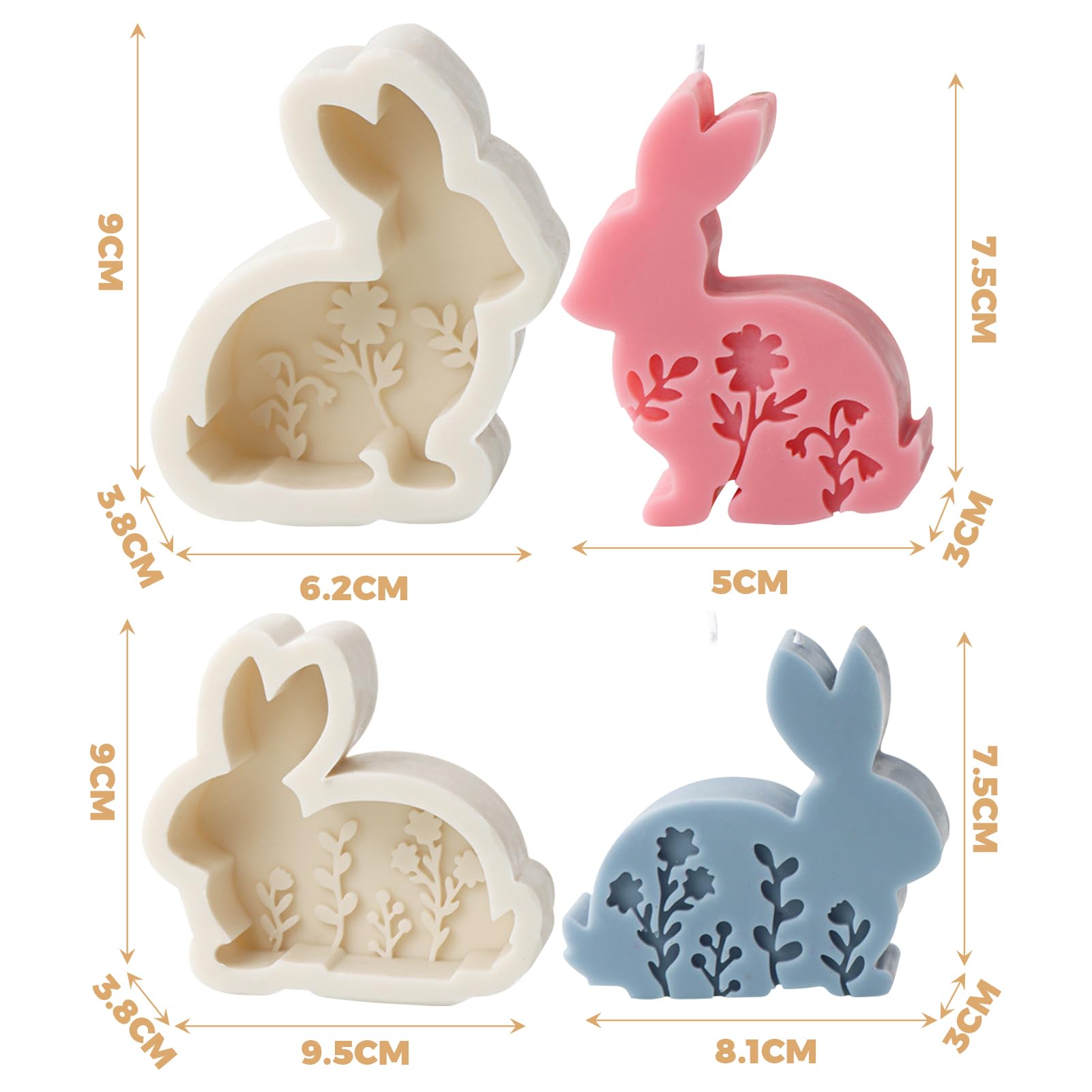 4 Moules Silicone Pâques Farnirvana - Lapins 3D Pour Bougies, Plâtre Et Résine