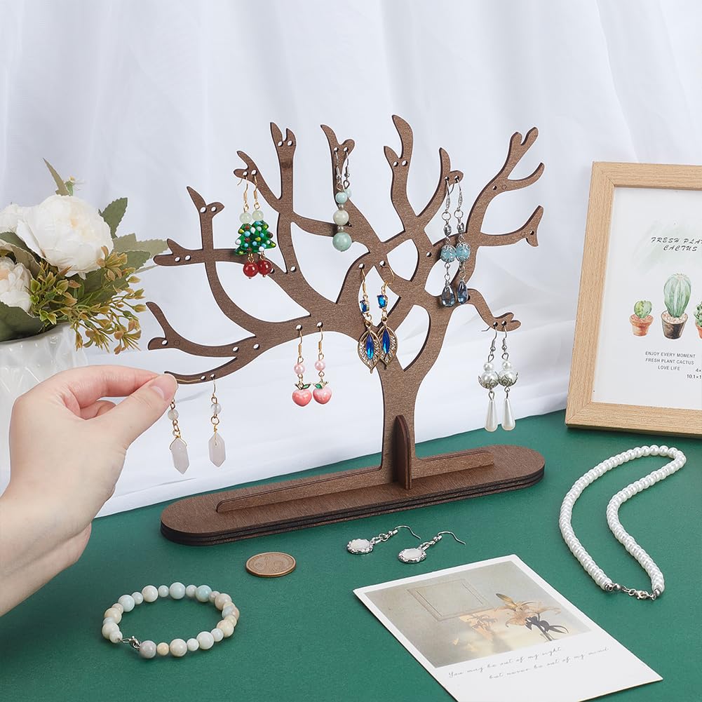 UNICRAFTALE Organisateur De Boucles D'Oreille 5 Niveaux En Bois Présentoir Bijoux Lune Ronde Suspendu Support D'Exposition Rack à Bijoux Décor De Table Tour D'Exposition Porte Studs Cadeau Pour Femmes