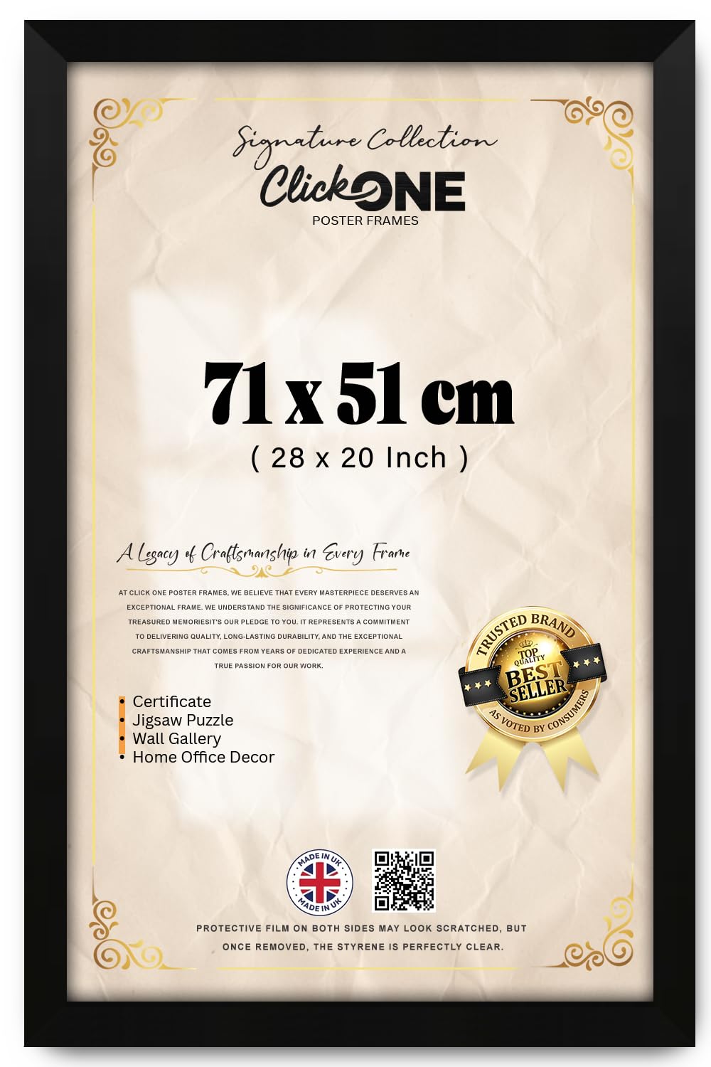 Click One Sophisticated 71 X 51 CM Poster Frame For Vertical And Horizontal Display 28 X 20 Inch Ideal For Artworks In Living Rooms Offices And Art Exhibitions Matte Black With Hanging Kit