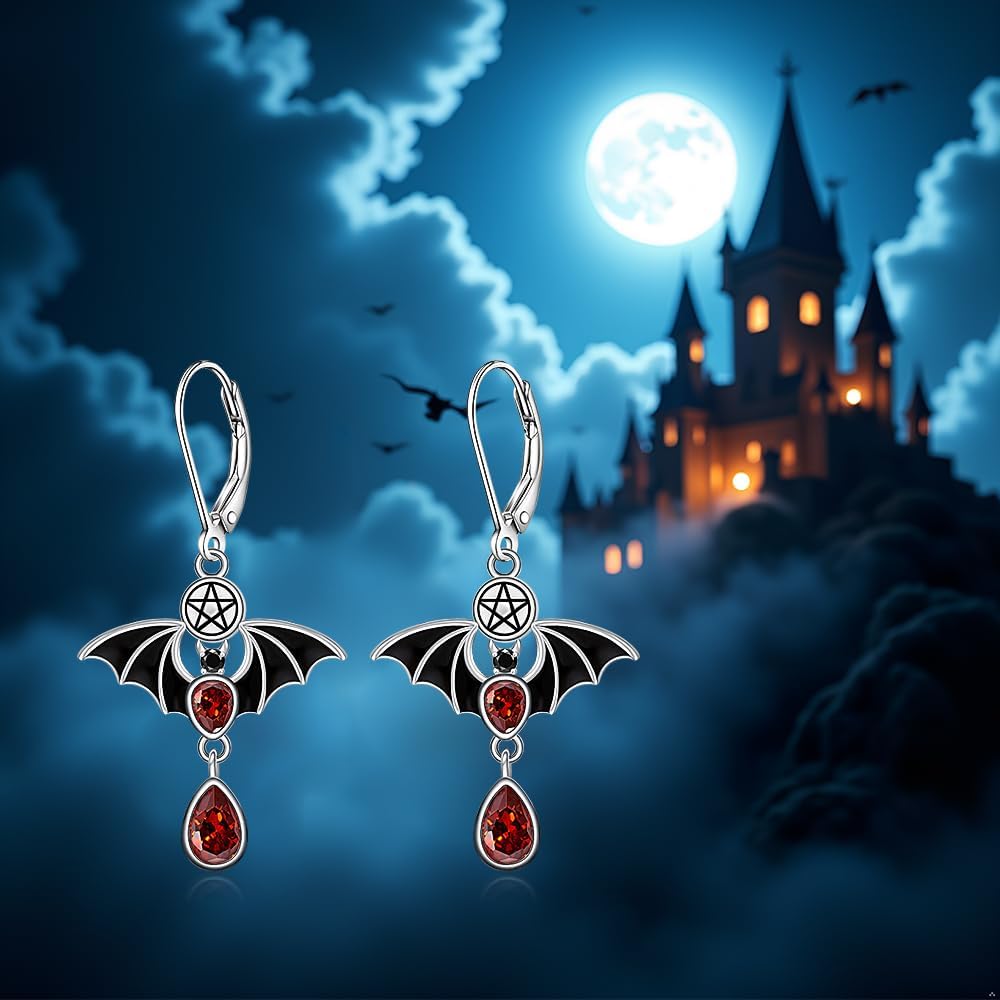 Halloween Bat Earrings for Women Gothic Black Bat Earrings Sterling Silver Red Dangle Drop Leverback Jewelry Halloween Gifts - Image 5