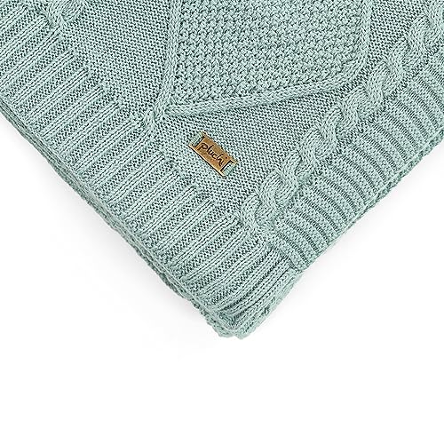 Image of Pluchi Cable Moss Cotton Knitted All Season AC Throw Blanket 125cm x 150cm (49 inch x 59 inch) Dull Blue