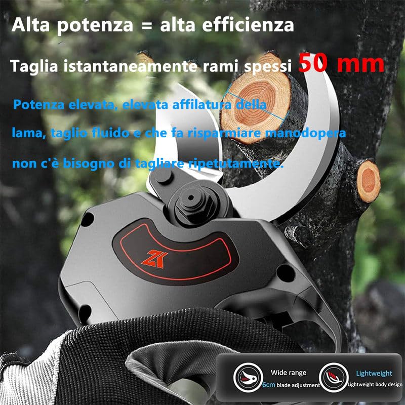 Forbice Potatura a Batteria 50mm con Asta di Estensione: Cesoie Potatura Elettriche Professionali con 4500 mAh Batteria - Forbice Elettrica per Potatura conCassetta degli attrezzi nera,2batteries