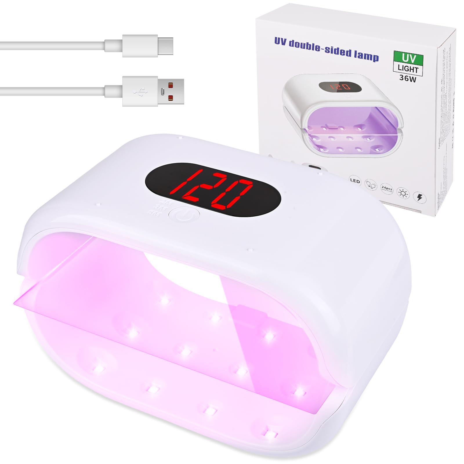 Euakee Luce UV in Resina su Due Lati con Display Digitale, Lampada UV per resinas, con schermo LED, 36 W, 3 Time(2 m, 3 m, 5 m), per fai da te,resina,forme di Gioielli, Unghie fai da te