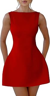 Women's Sexy Sleeveless Crew Neck Backless A-line Party Short Mini Dress - Buy now