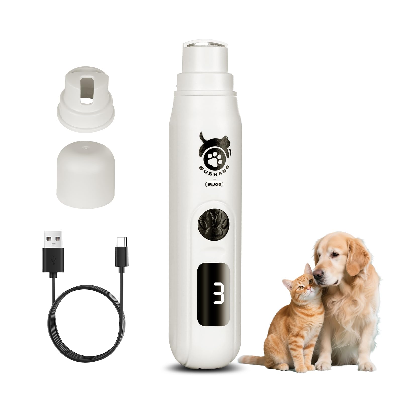 LINFOX Dog Nail Grinder, 3-Speed Low Vibration Quiet Electric Pet Nail Trimmer with Digital Display, Rechargeable USB-C Cat & Dog Nail File for Small Medium Large Pets