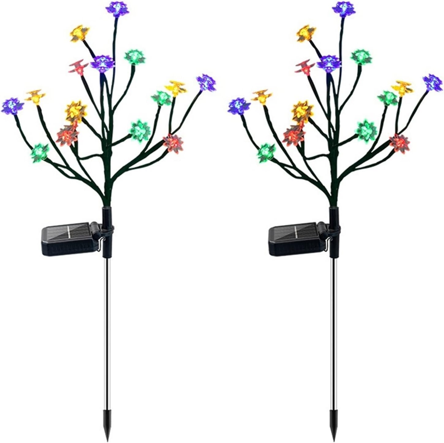 Solar Flower Lotus Branch Lights Outdoor Garden Stake Decorative 16 LED Fairy Lights Multi-Color Yard Lamp for Patio Garden Lawn(1 PCS)