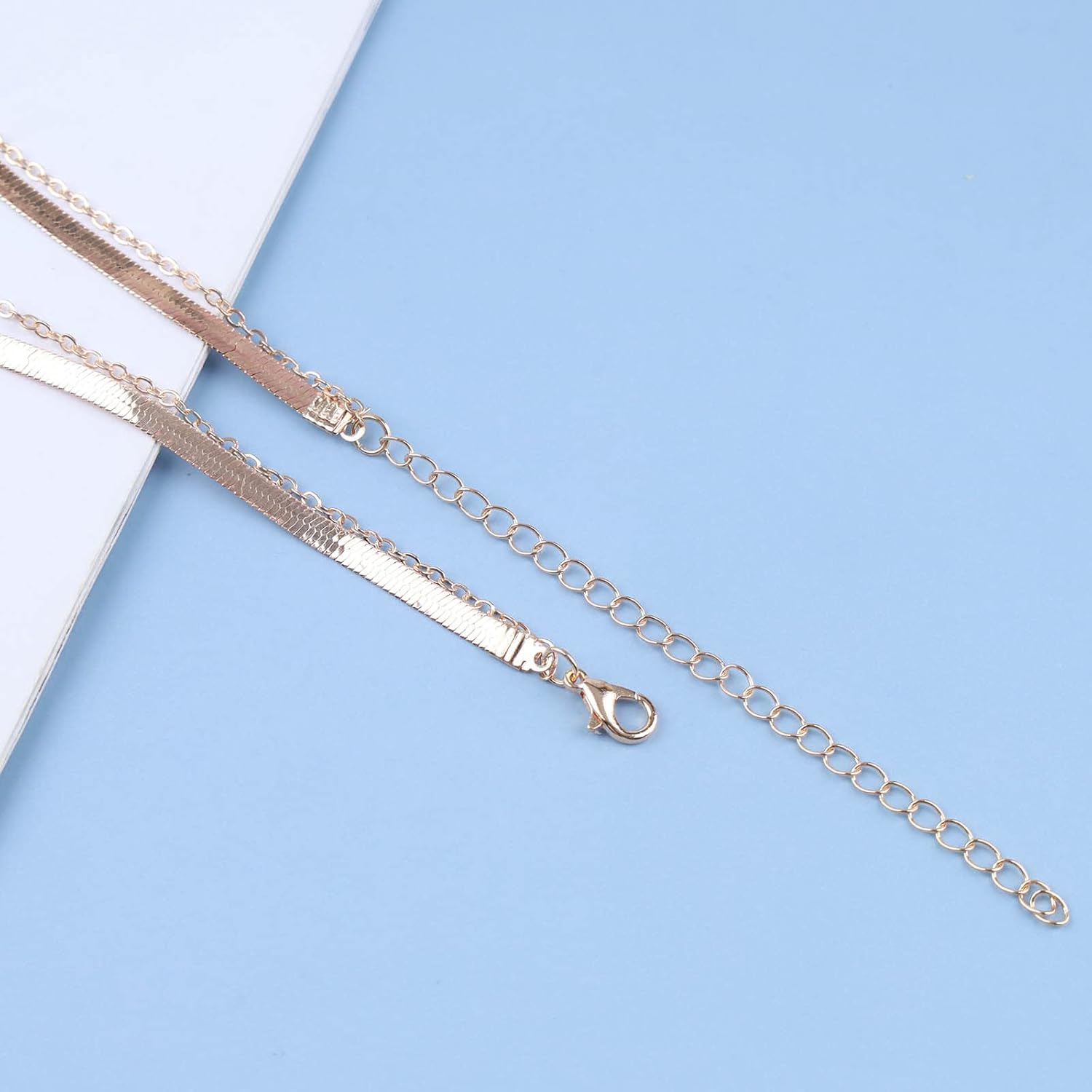 Andelaisi Boho Layered Snake Chain Necklace Choker Gold Disc Coin Pendant Necklace Vintage Flat Herringbone Chain Necklace Disc Coin Choker Necklace Jewelry for Women - Image 6