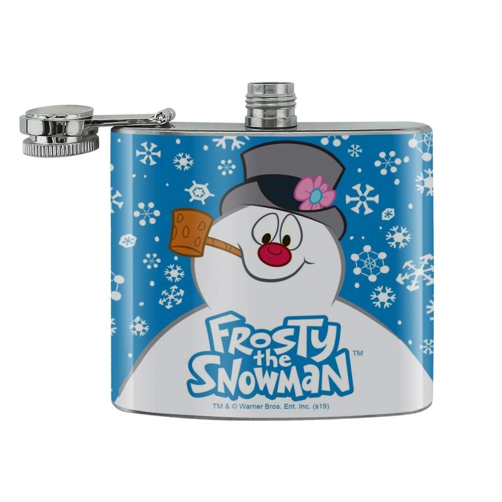 Frosty the Snowman Snowing Stainless Steel 5oz Hip Drink Kidney Flask