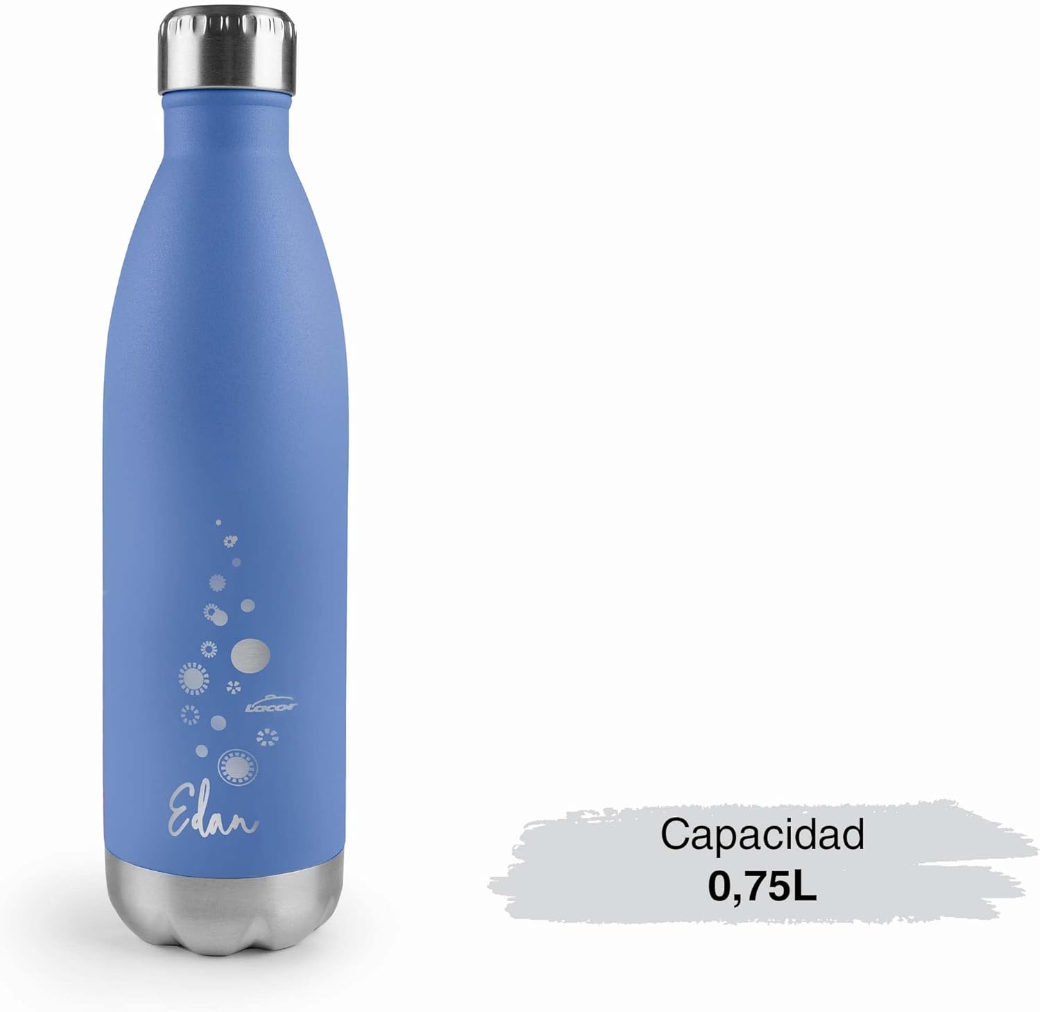 Lacor - 62586 - Edan Stainless Steel Bottle, Water Bottle, Double Wall Insulation, Screw Cap, BPA , Capacity: 0.75 L, Sky Blue