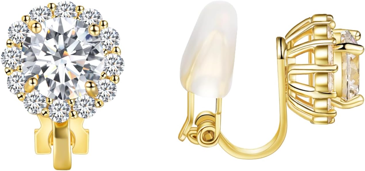 Clip on Earrings Women, 14K Gold Hoop Clip-On Earrings for Women, Hypoallergenic Non Pierced Croissant Earrings