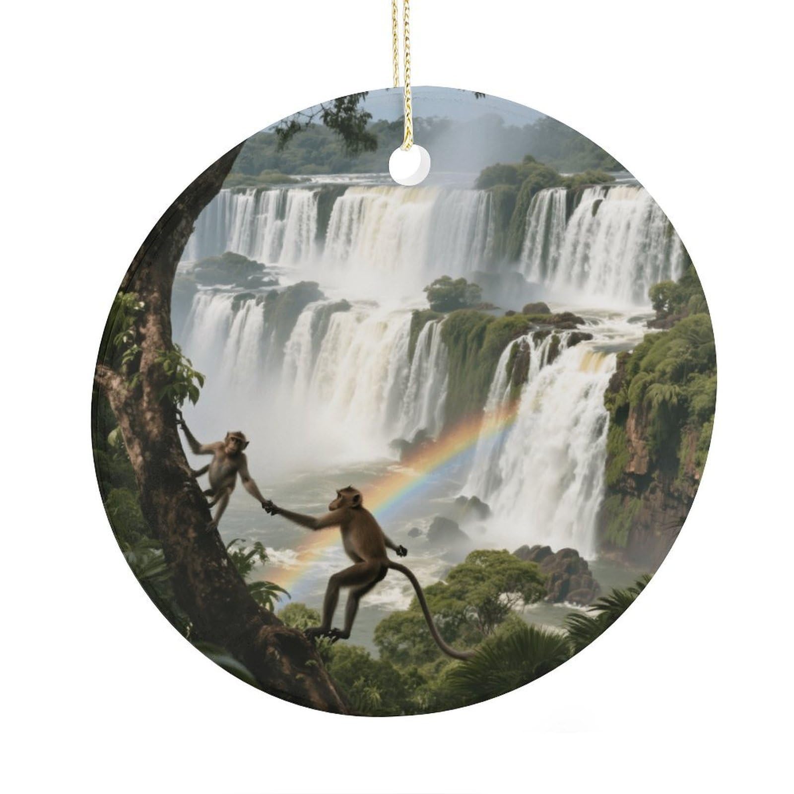 Fekiloot Style Iguazu Falls Rainforest Christmas Ornaments 2.9 Inch Round Ceramic Ornament Keepsake Thank You Gifts For Office, Room, Home - Holiday Present Ideas