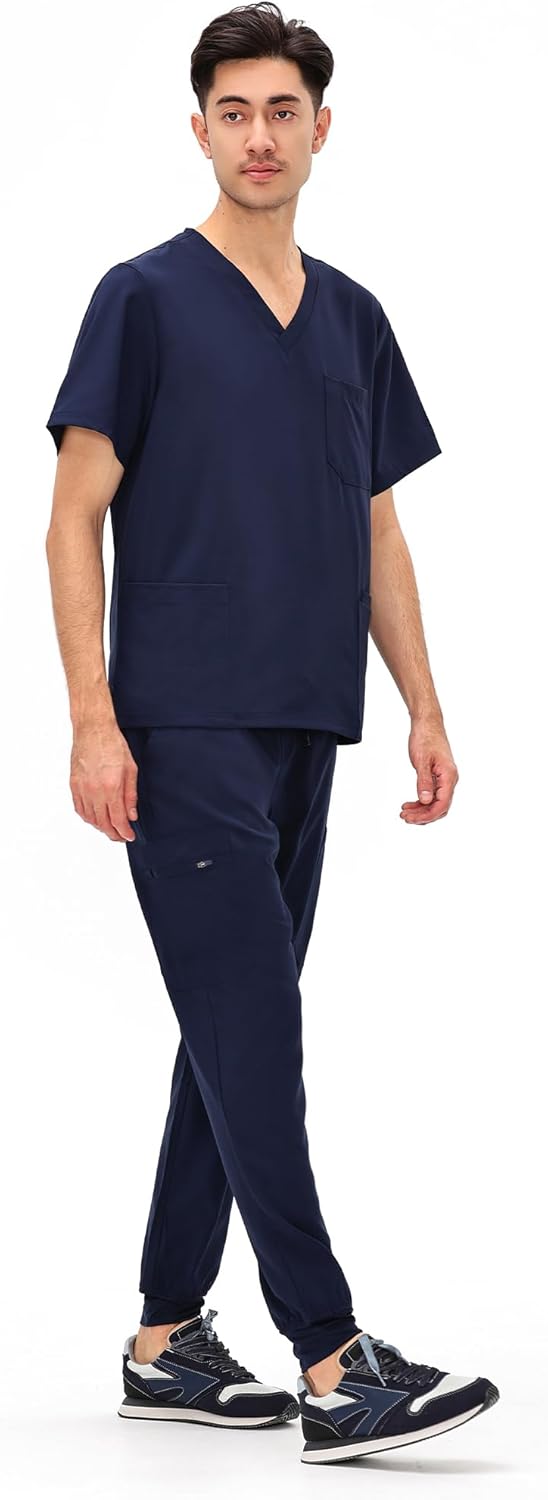COZYFIT Scrubs for Men - 4 Pockets V-Neck Scrub Top and 7 Pockets Jogger Pants Mens Scrubs Set COZY SCRUBS - Image 3