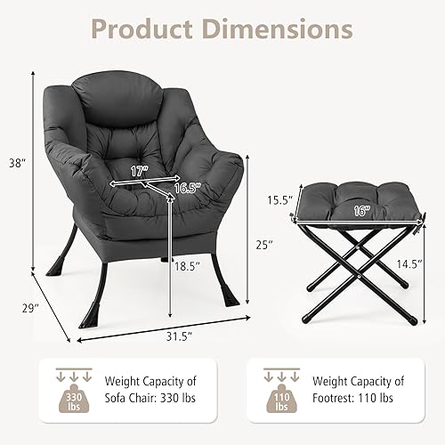 Miniatura 3 de Giantex Silla perezosa con otomana, sofá decorativo con reposapiés plegable, bolsillo de almacenamiento lateral, sillón tapizado de ocio con