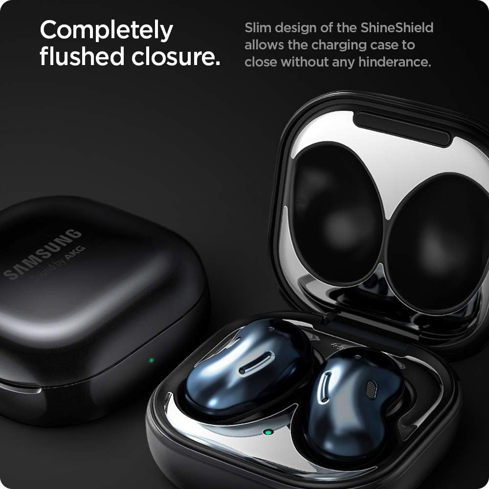 Spigen Shine Shield Designed for Galaxy Buds Live Dust Proof Sticker Dust Guard [Not Compatible with Galaxy Buds Pro] 2 Set - Silver