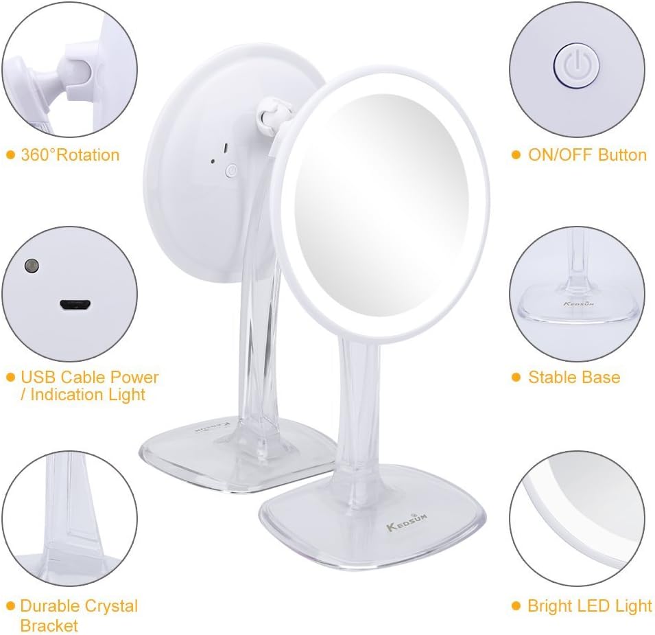 KEDSUM 10X Magnifying Lighted Makeup Mirror (One Sided Battery Power 5X Magnifying Mirror)