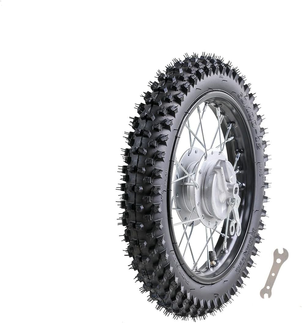 60/100-12 Front Wheel Assembly for Dirt Bike – 12" Tire on 1.4x12 Rim with Inner Tube, Fits 12mm Axle Drum Brake Pit Bikes CRF50 XR50 SSR 50cc 70cc 90cc 110cc Baja DR49 Off-Road Replacement Wheel