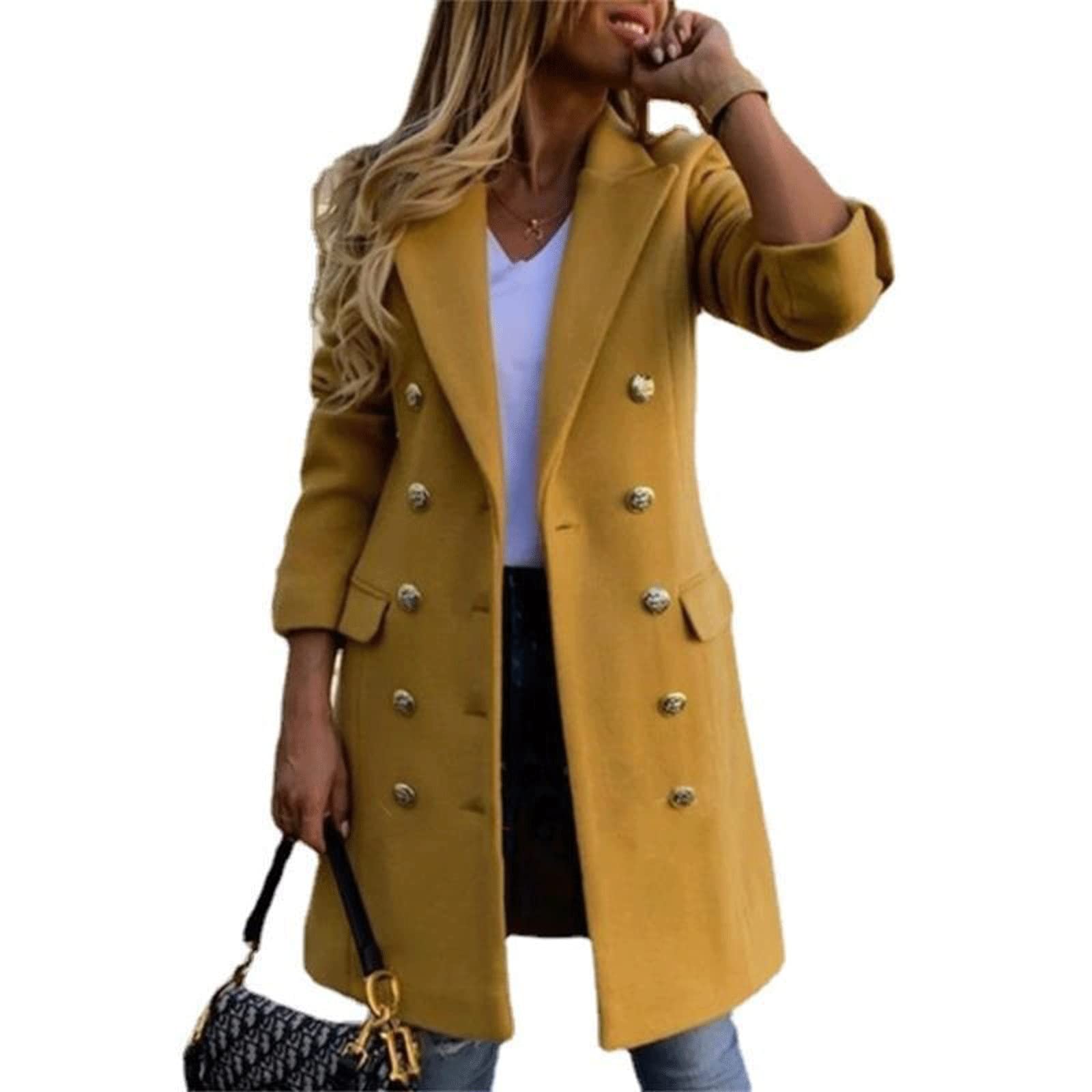 BREAUX Women's Coat， Plus Size Blends Coats Women Long Trench Lapel Double Breasted Ladies Outerwear Overcoat Autumn Winter
