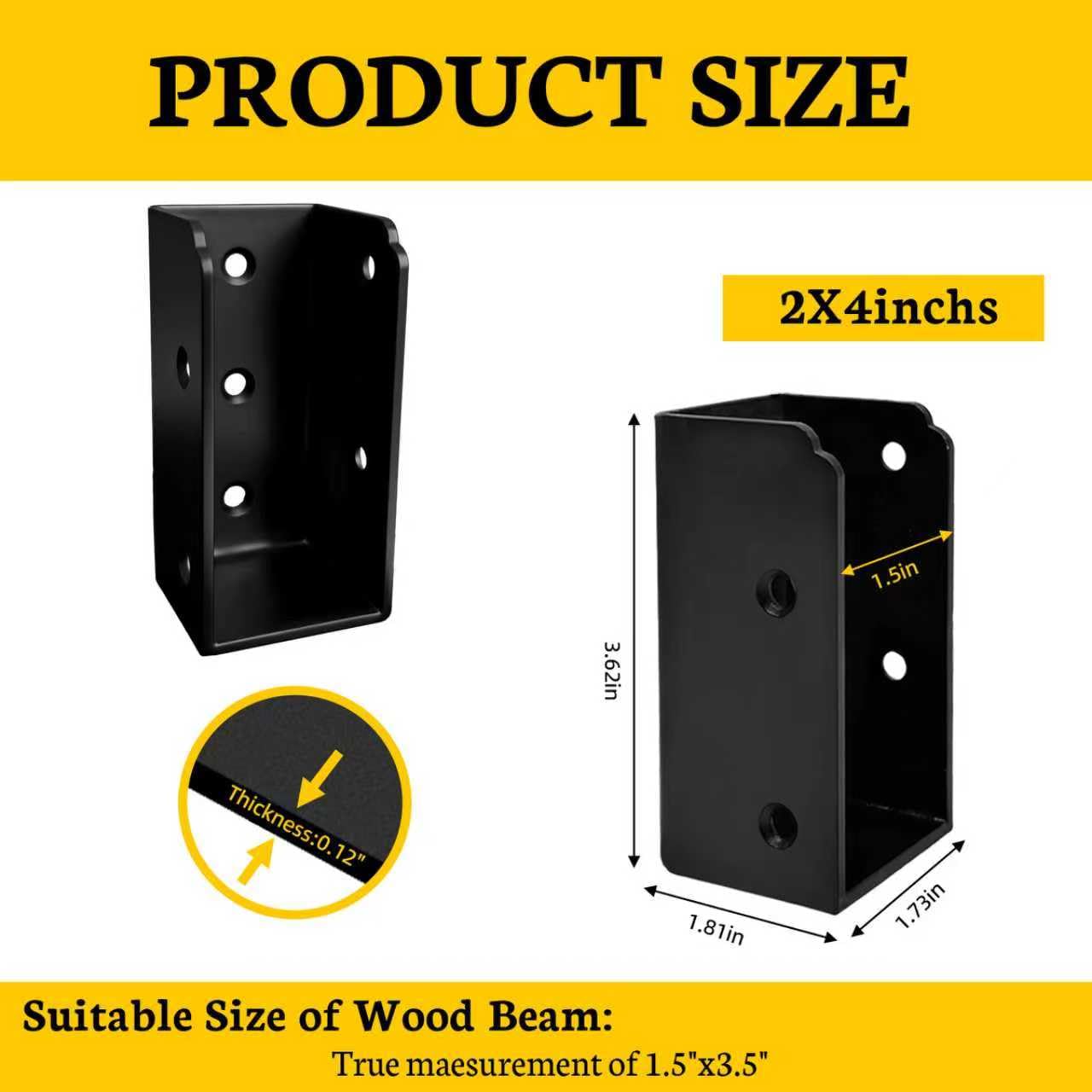 2x4 Deck Railing Bracket Connectors 24pcs,Heavy Duty Steel U-Shaped Conclaled Connector Acutal for 1.5”x3.5 Wood Post,Black Deck Stair Handrail Bracket for Wood Fence,Pavilion,Log Cabin