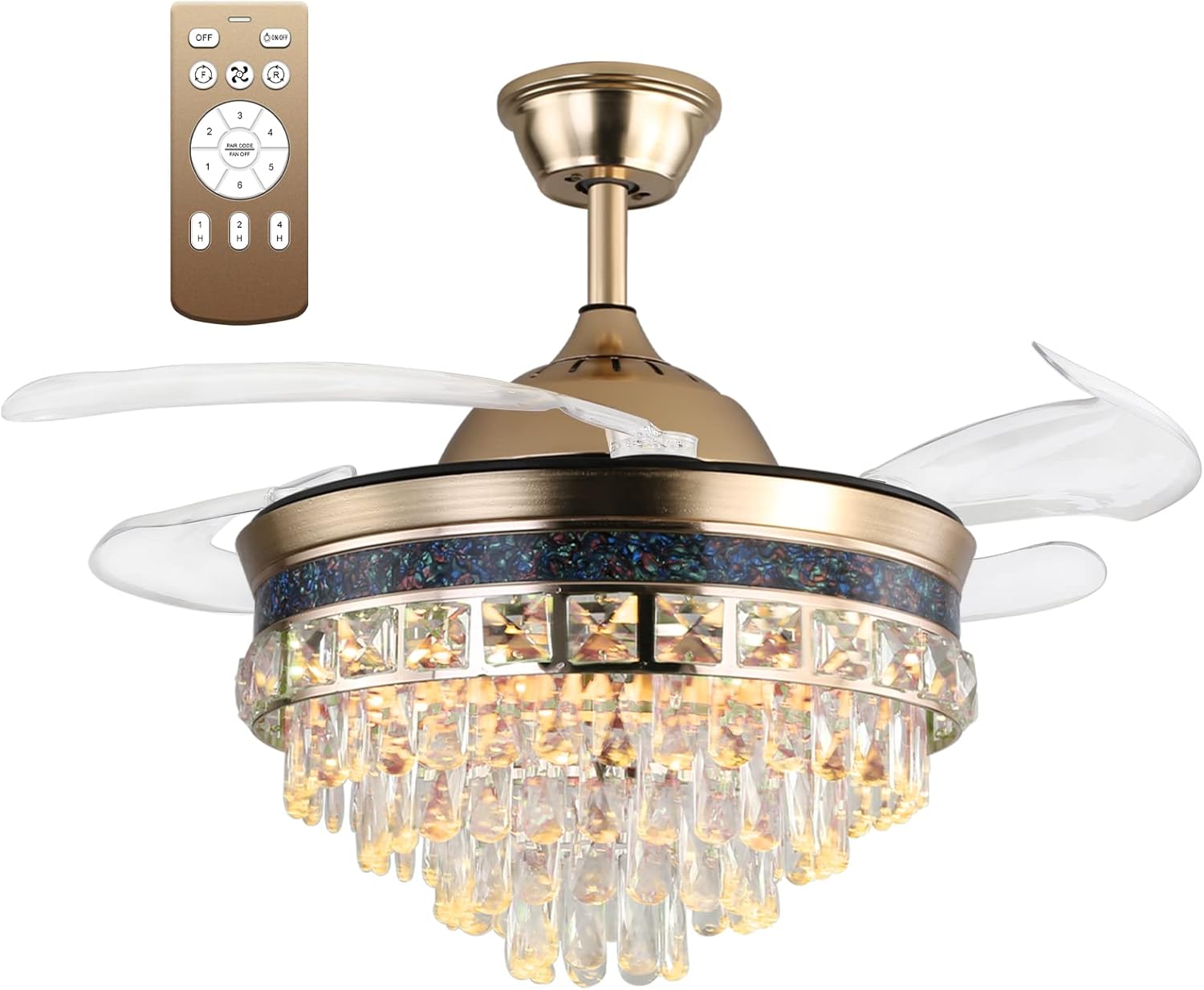 42 Inch Luxury Crystal Ceiling Fan with Light and Bluetooth