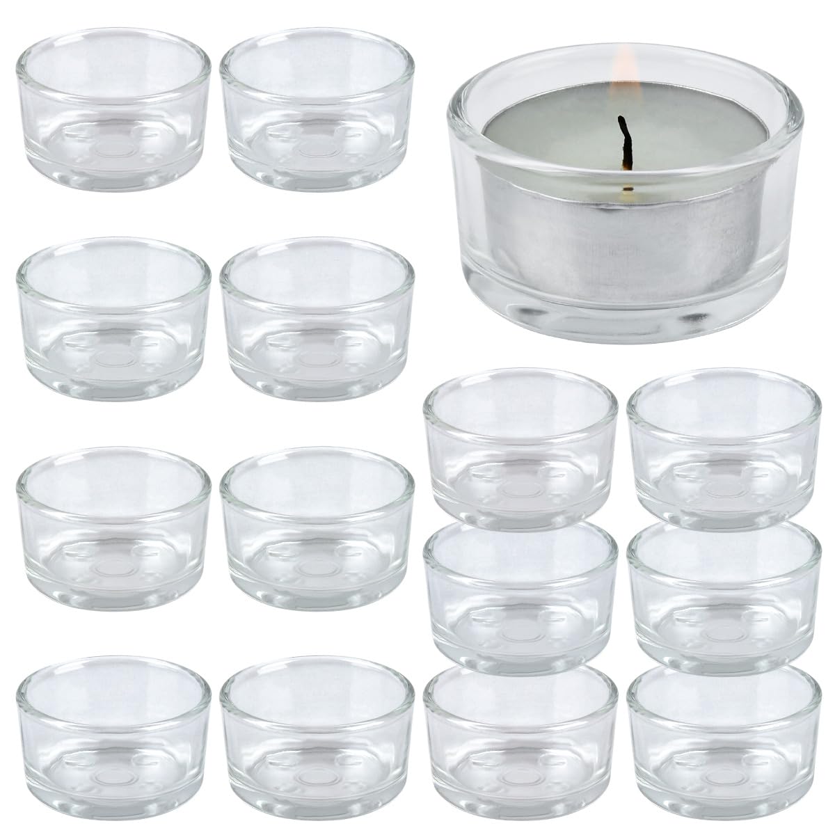 USENG Pack de 15 Portavelas de Cristal Transparente,Portavelas Cristal Votivas,Portavelas Cristal para Velas de Te para Decoración de Mesa Regalos de Invitados,Portavelas de Cristal 4,5 x 2,5 cm