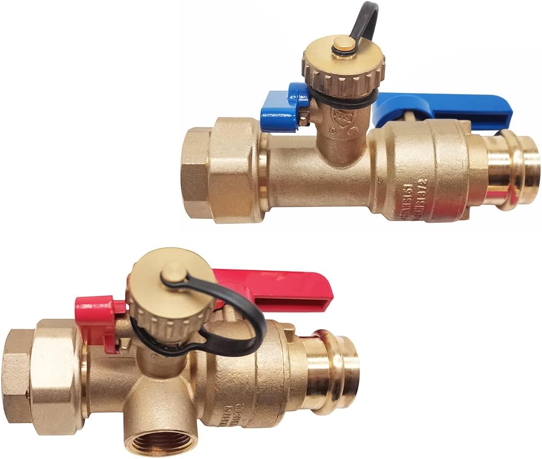 3/4 inch Press Tankless water heater isolation service valve kit with pressure relief valve, clean brass FEMALE THREADED X PRESS, 3/4" Service Installation Valve for Rheem, Rinnai, Takagi, EcoSmart
