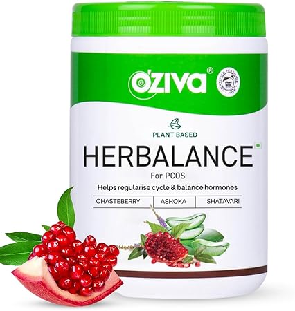 OZIVA Plant Based HerBalance for PCOS | PCOS Supplement for Women for Hormonal Balance & Better Menstrual Cycle | PCOS Drink with Inositol, Shatavari, Chasteberry, Ashoka Certified Clean & Vegan, 250g