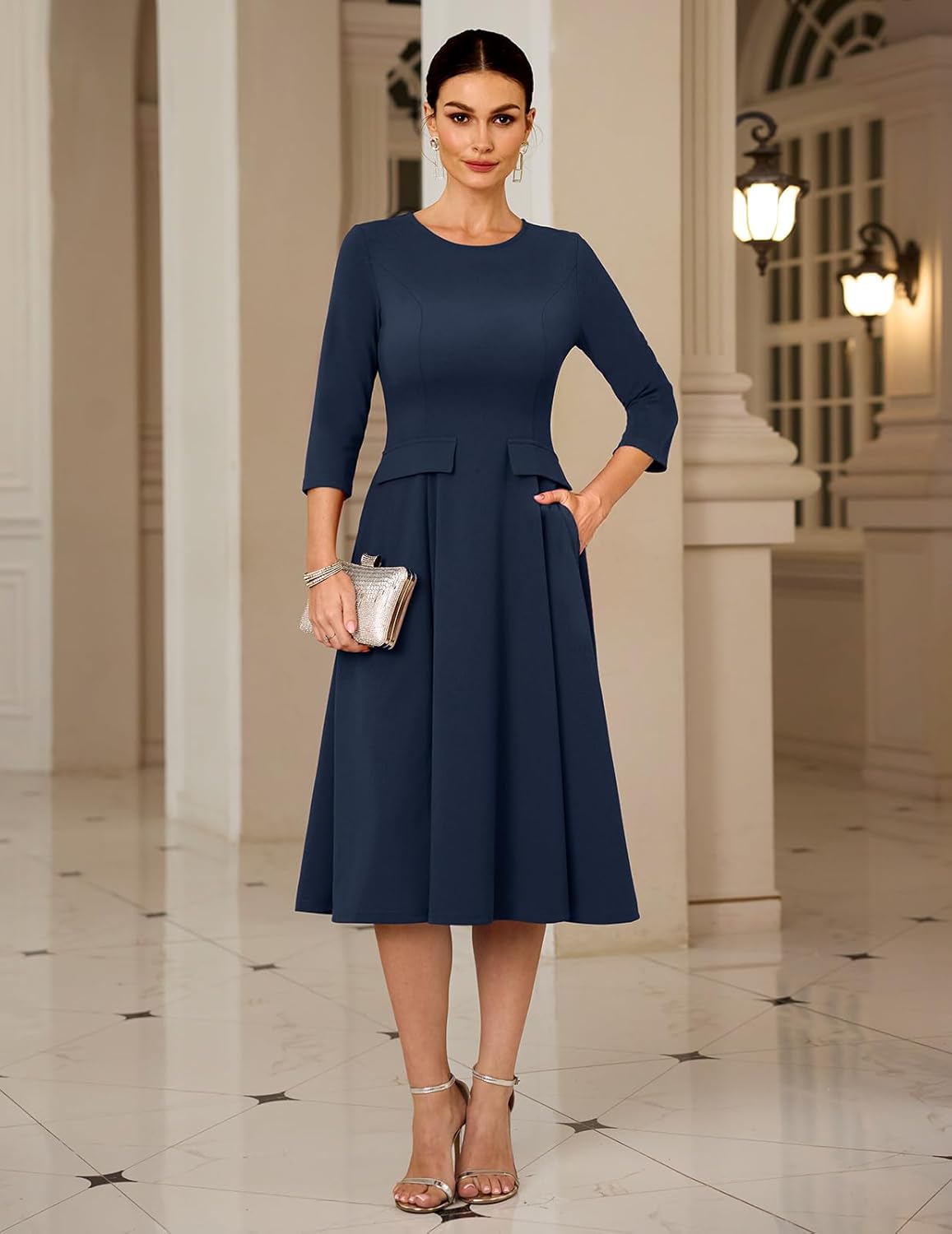 DRESSTELLS Cocktail Dresses for Women Formal Wedding Guest Church, Vintage Tea Party Dress with Pockets - Image 2