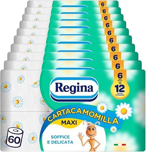 Regina Cartacamomilla, 60 Rotoli di Carta Igienica a 3 Veli