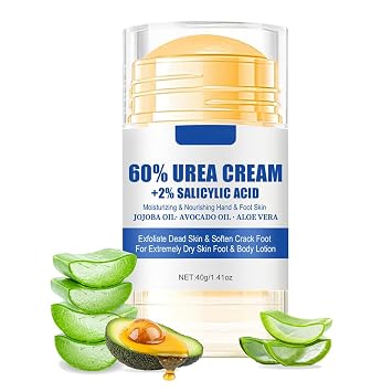60% Urea Cream for Feet Maximum Strength 2% Salicylic Acid Foot Hands Cream for Dry Cracked Feet Knees Moisturizer Hydrates &Nourish Foot Care for Softens Exfoliates 1.41oz