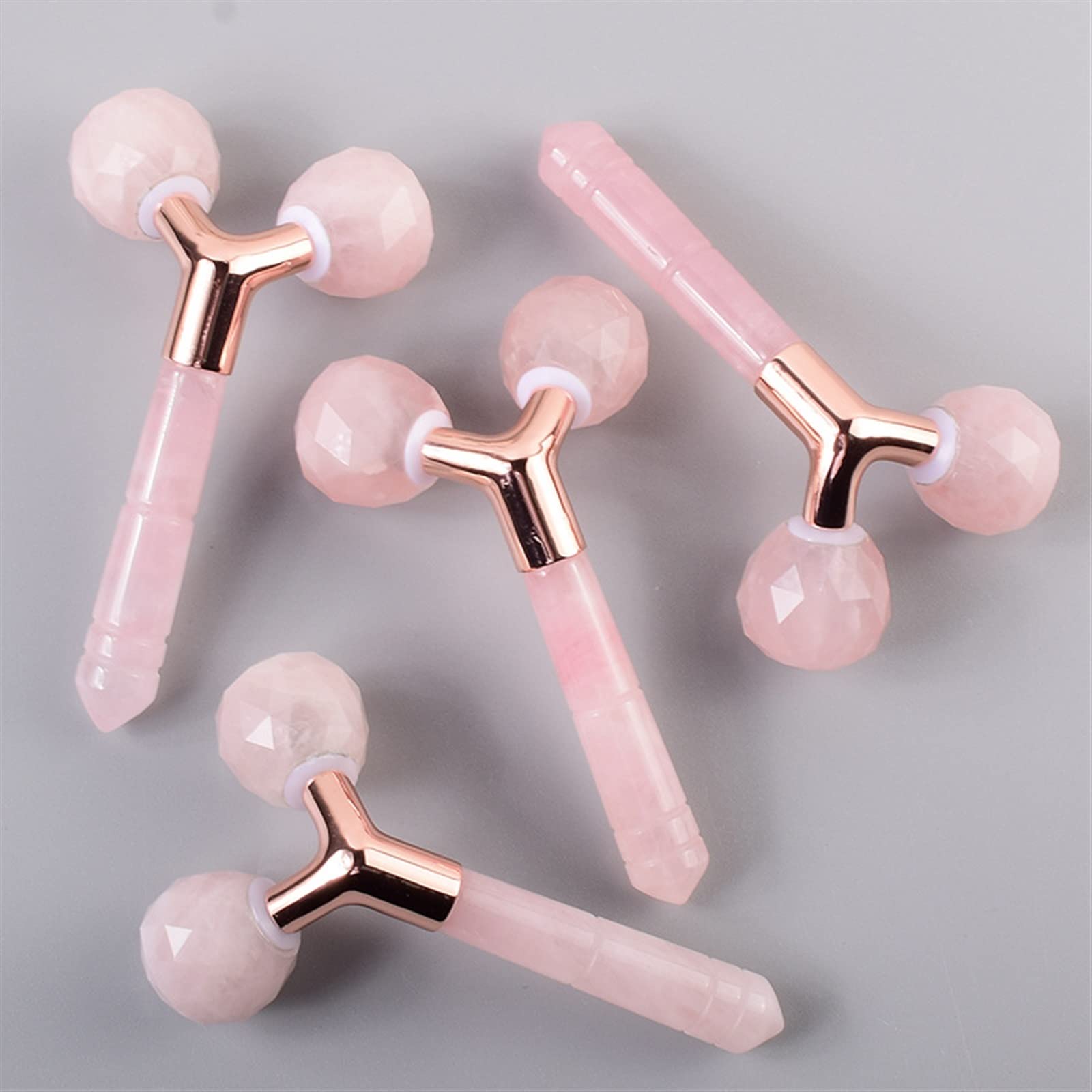 Rullo viso al quarzo rosa 3D Pietra di giada naturale Strumento for massaggi di bellezza facciale Viso Sollevamento sottile Rimuovi rughe Spa Relax Massaggiatore viso 1 Pz