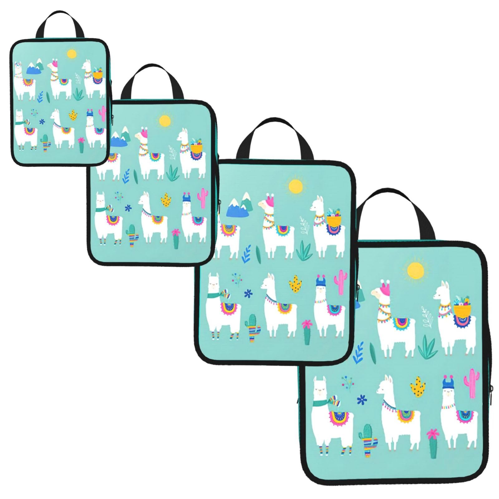Alpaca Llama Print 4 Set Compression Packing Cubes for Suitcases,Expandable Storage Bags Organizers