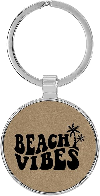 Beach Vibes Laser Engraved Leatherette Keychain Backpack Pull - 1.5 x 3 Inches