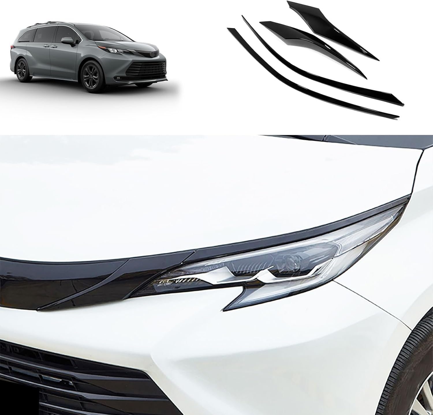 Front Head Light Eyelid Cover Trim Compatible With Toyota Sienna 2021 2022 2023 2024 Front Hood Grill Cover Trims Exterior Car Accessories ABS 4PCS(Black)