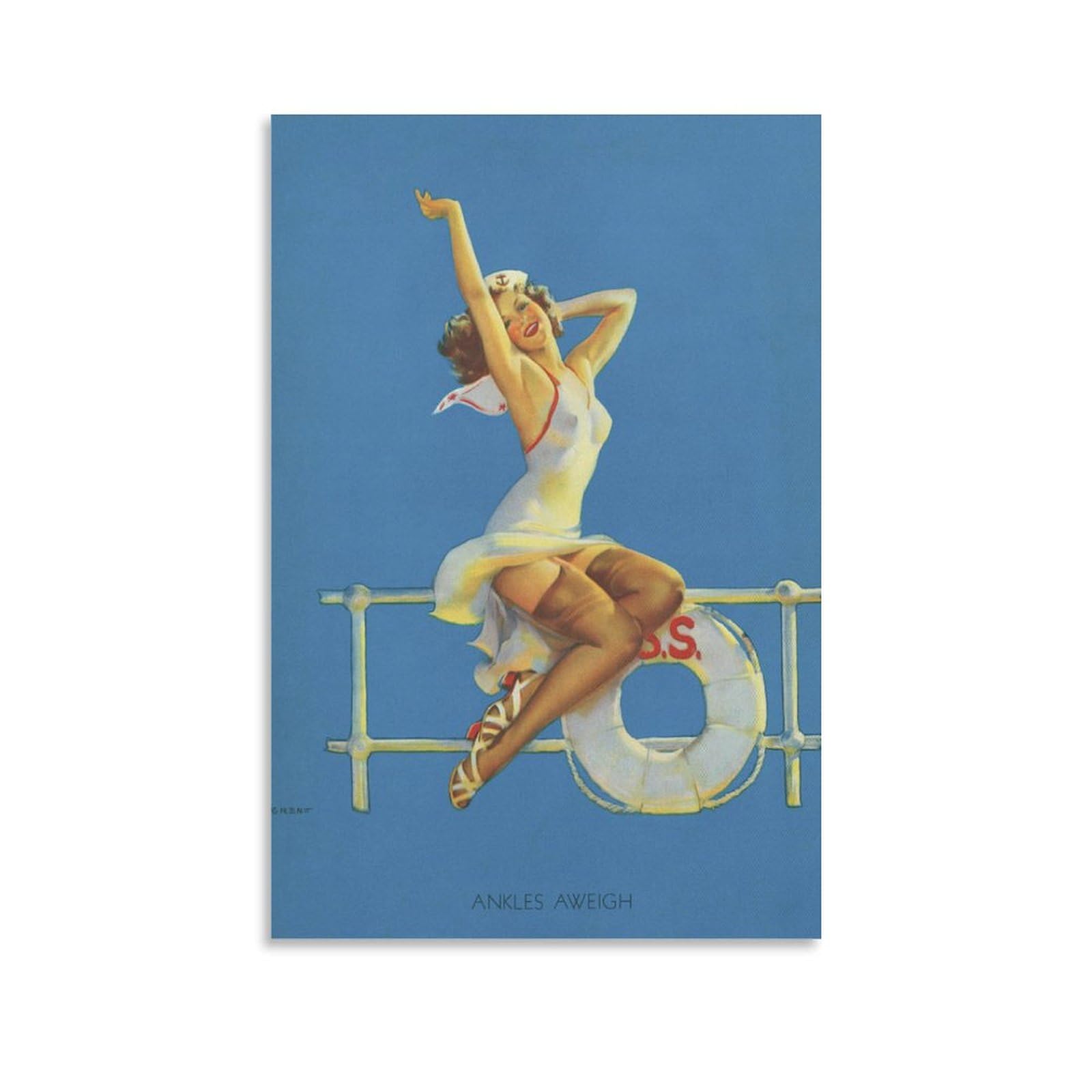 Ankles Aweigh Sexy Sailor Glamour by Gil Elvgren Wall Art Prints Poster Painting On Canvas Wall Art Poster Scroll Picture Print Walls Decor Home Posters 16x24inch(40x60cm)