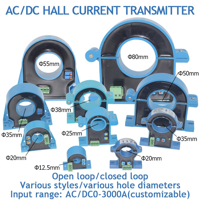 Hall Current Transmitter DC0-1000A Current Sensing 4-20mA 0-20mA 0-5V 10V Output Hole 25mm Perforation Open Closed Current Sensor