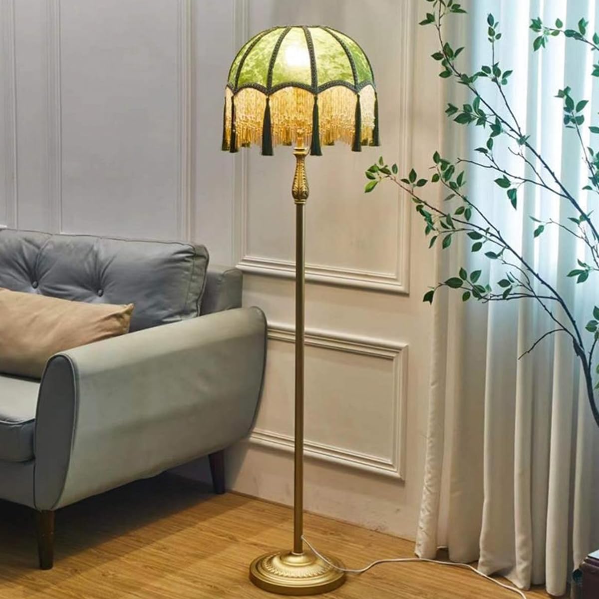 HGJHJJHK Floor Lamps for Living Room Traditional Farmhouse Floor Lamp Gold Tall Standing Lamp Mid-Century Pole Lamp with Fabric Lamp Shade Retro Tall Lamp for Bedroom Night Stand (63in)