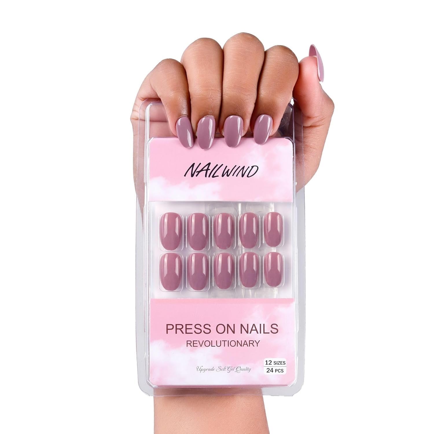 NAILWIND 24pcs Press on Nails | Natural French Short False Nails | Acrylic Full Cover Nails | Natural Fake Nails Delicate & Comfortable for Women and Girls (V-24)