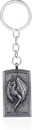 Ring keychain, game charm bracelet, family heirloom amulet, metal keychain dragon shield large amulet charm