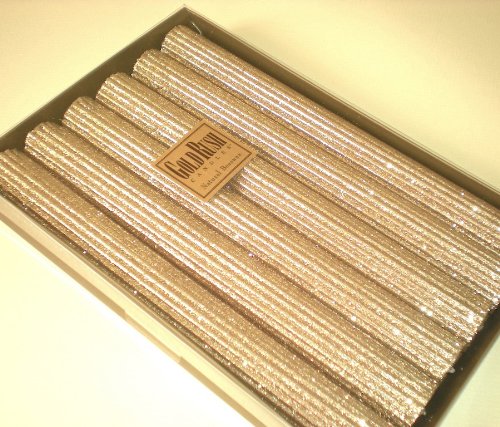 8.5 Inch Natural Beeswax Glitter Candles, Fools Gold Color, Gift Set, Boxed Set of 6