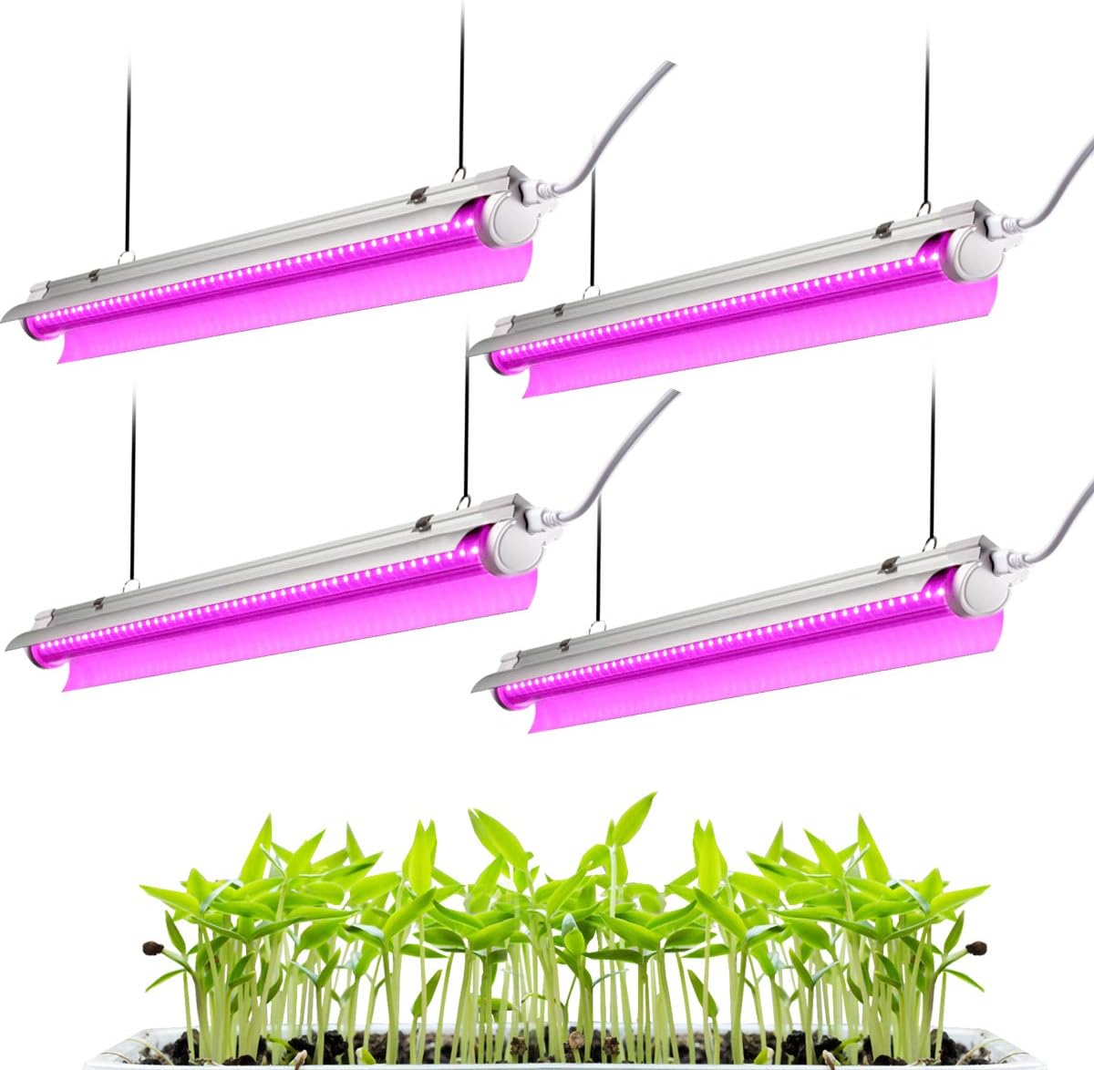 2ft LED Grow Light, 96W (4 x 24W) 2-Row V-Shape T8 Integrated Fixture Plug and Play - with Reflector Combo Great for Indoor Plants, Pack of 4