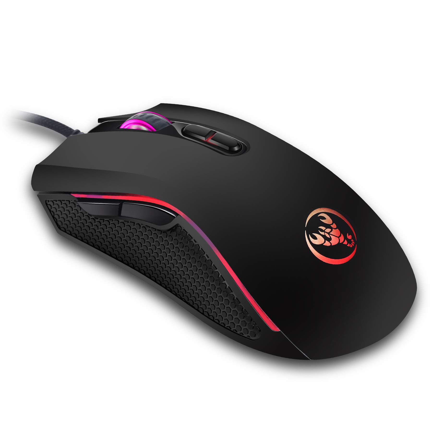 YOUPECK Gaming Mouse Wired 3200 DPI Programmable, Breathing Light Ergonomic Game USB Computer Mice RGB Gamer Desktop Laptop PC Gaming Mouse, 7 Buttons for Windows 7/8/10/XP Vista Linux, Black