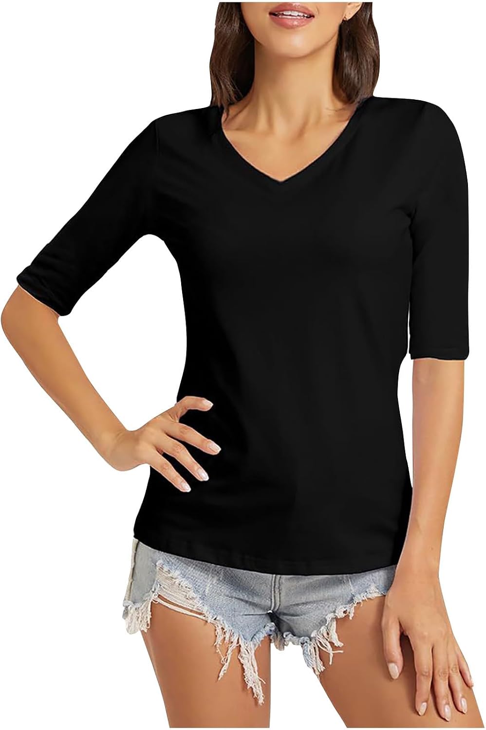 Womens Summer Tops Casual V Neck Basic Top Going Out Shirts Classic Fashion Pure Business Tshirt Basic Spring Outfit