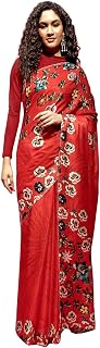 Navyasa red liva satin floral print saree