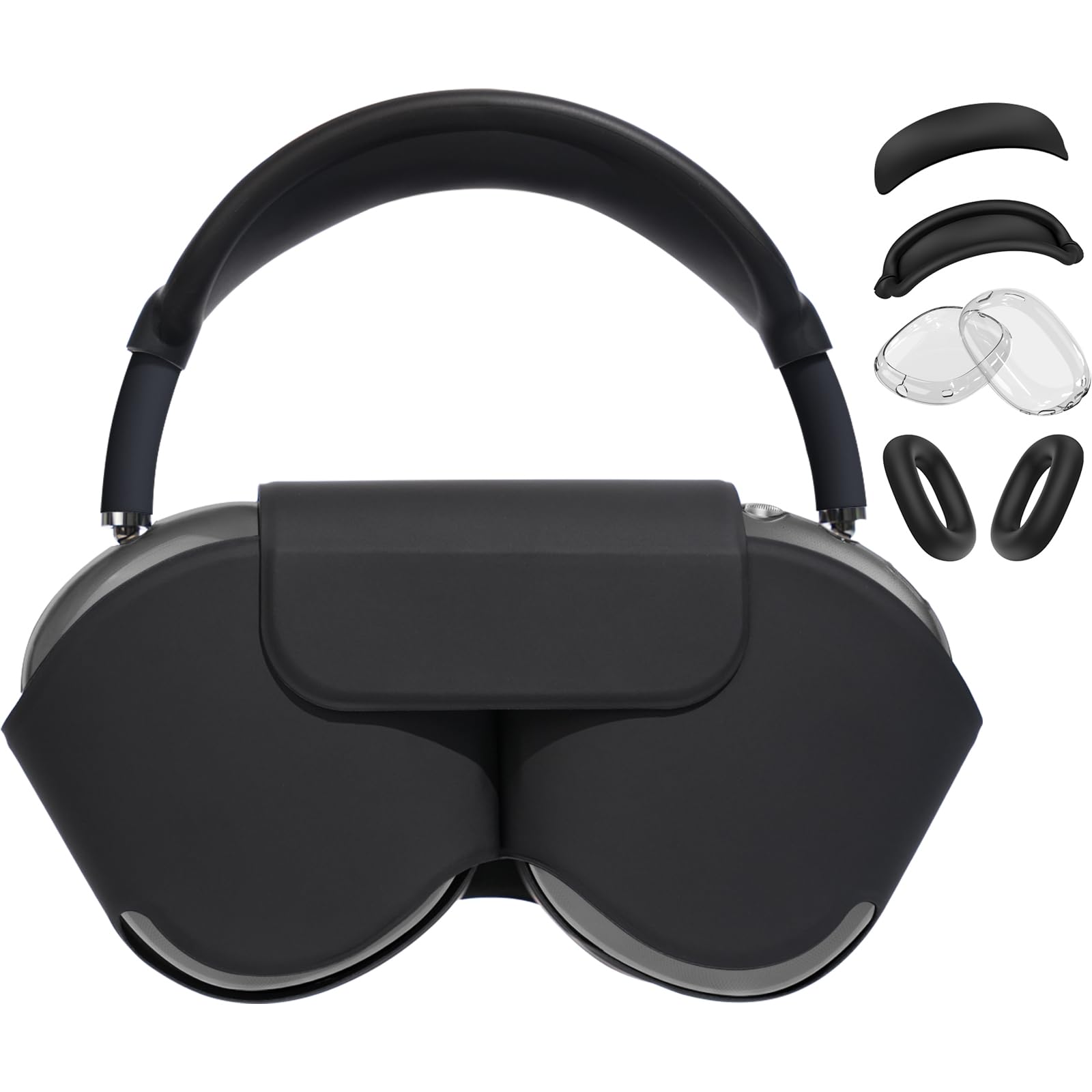 Smart Case Cover for Apple Airpods Max, Soft Leather Protective Cover Accessories for Airpods Max with Sleep Mode, with Clear Ear Cups Cover/Silicone