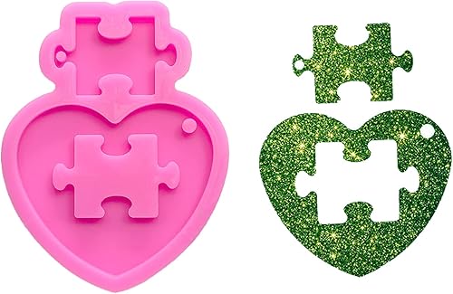 Miniatura 1 de Moldes de silicona con forma de rompecabezas de corazón brillante brillante para manualidades, llavero de arcilla polimérica, collar, colgante de