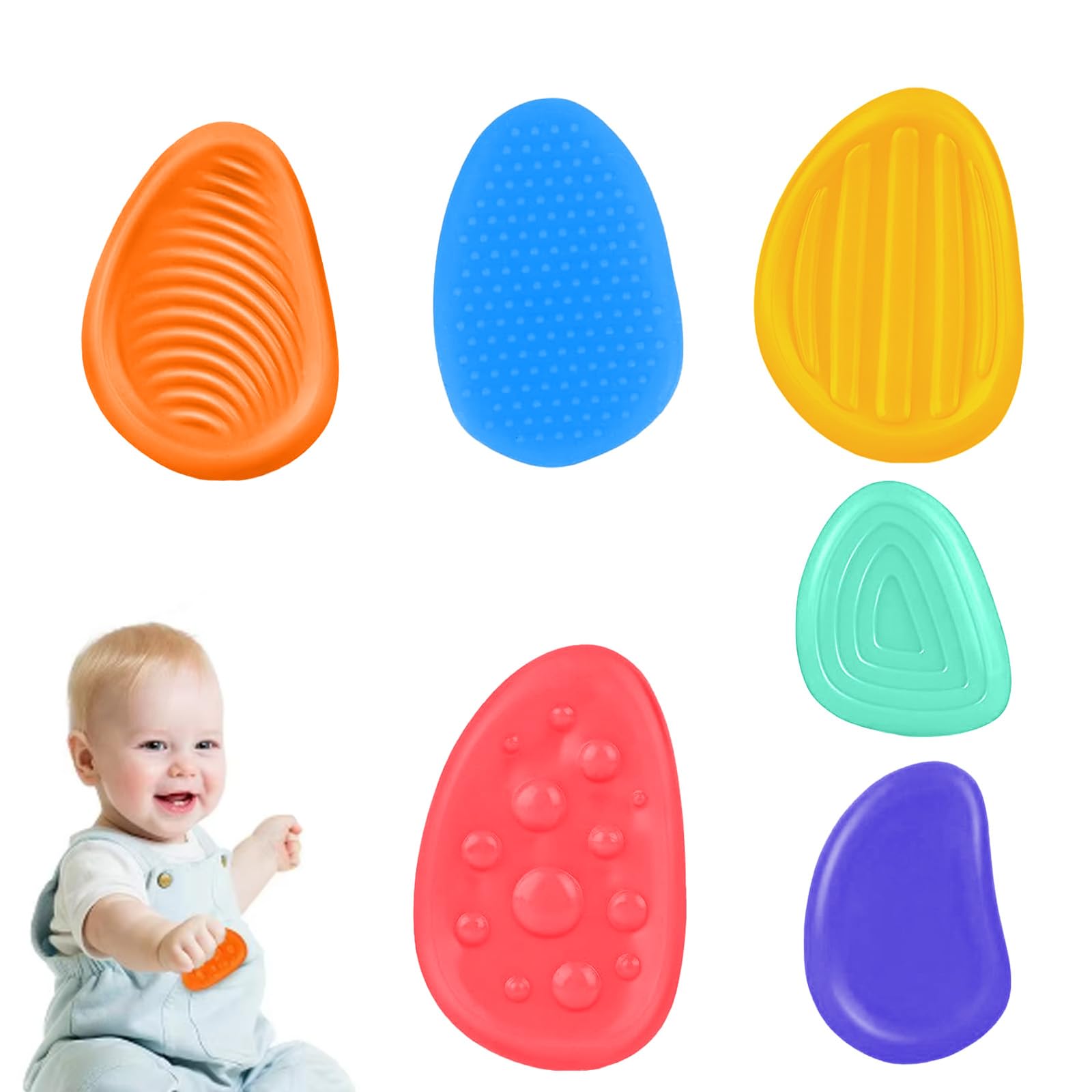 6 Pack Textured Worry Stone, Fidget Toys Sensory Stone, Calming Toys for Children, Social Emotional Feelings Toys for Special Needs, Fidget Toys for Anxiety, Stress Calming Toys for Children,Adults