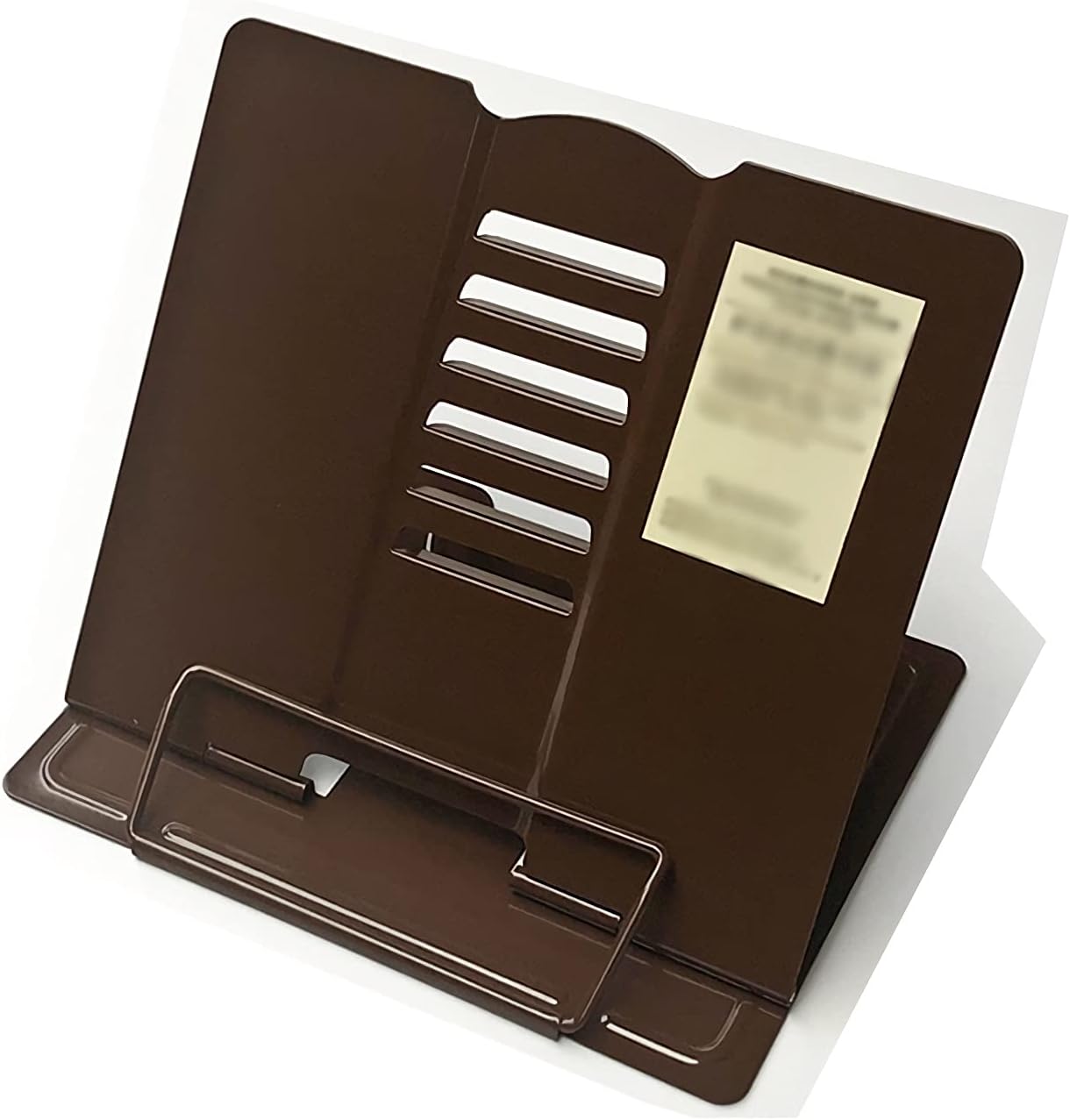 Book Stands and Holders for Reading Desk Book Stand Metal Reading Rest Book Holder Adjustable Angle Cookbook Documents Portable Bookstand with Page Clips 8 x 7.5 inch for Kitchen and Office (Brown )