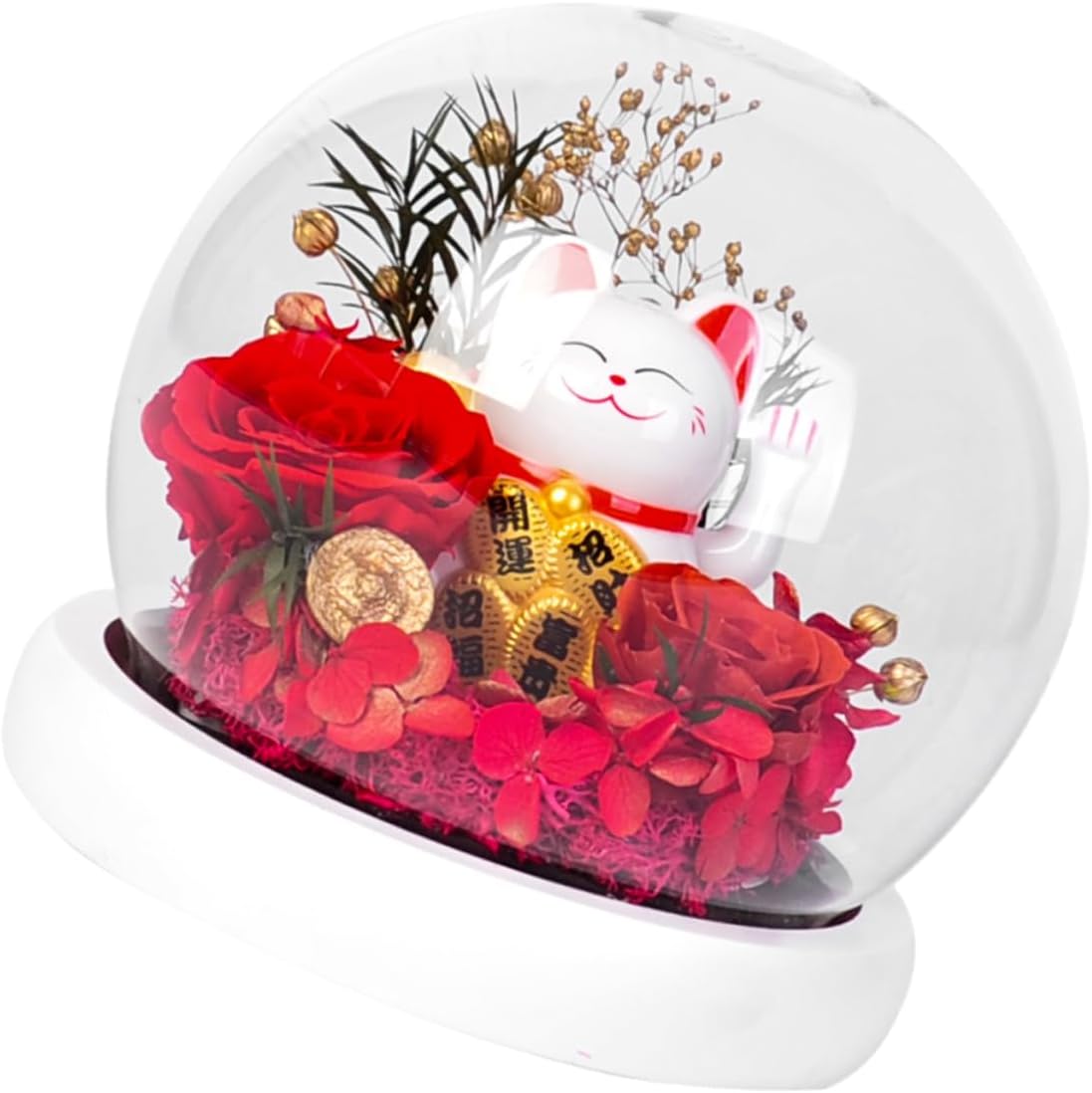 Elegant Preserved Rose Present Box Immortal Flower Glass Dome Boutique Decor